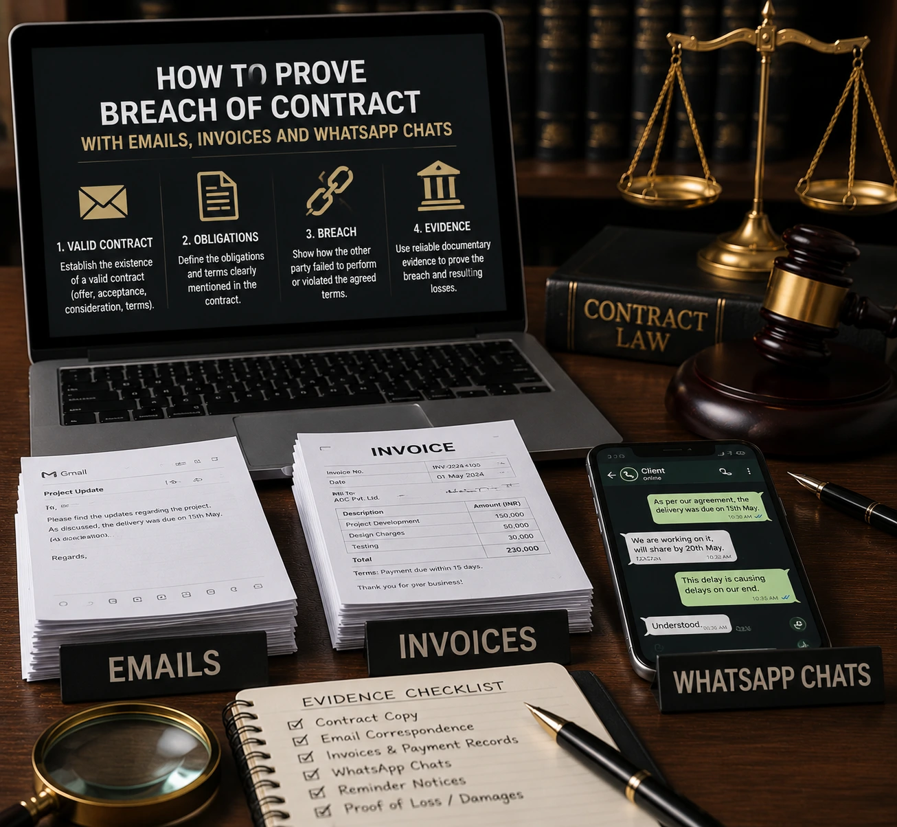 How to Prove Breach of Contract with Emails, Invoices and WhatsApp Chats