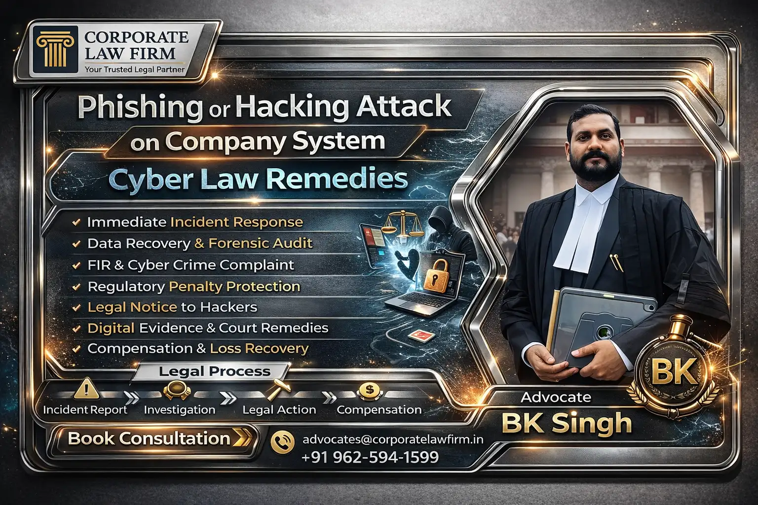 Phishing or Hacking Attack on Company System Cyber Law Remedies